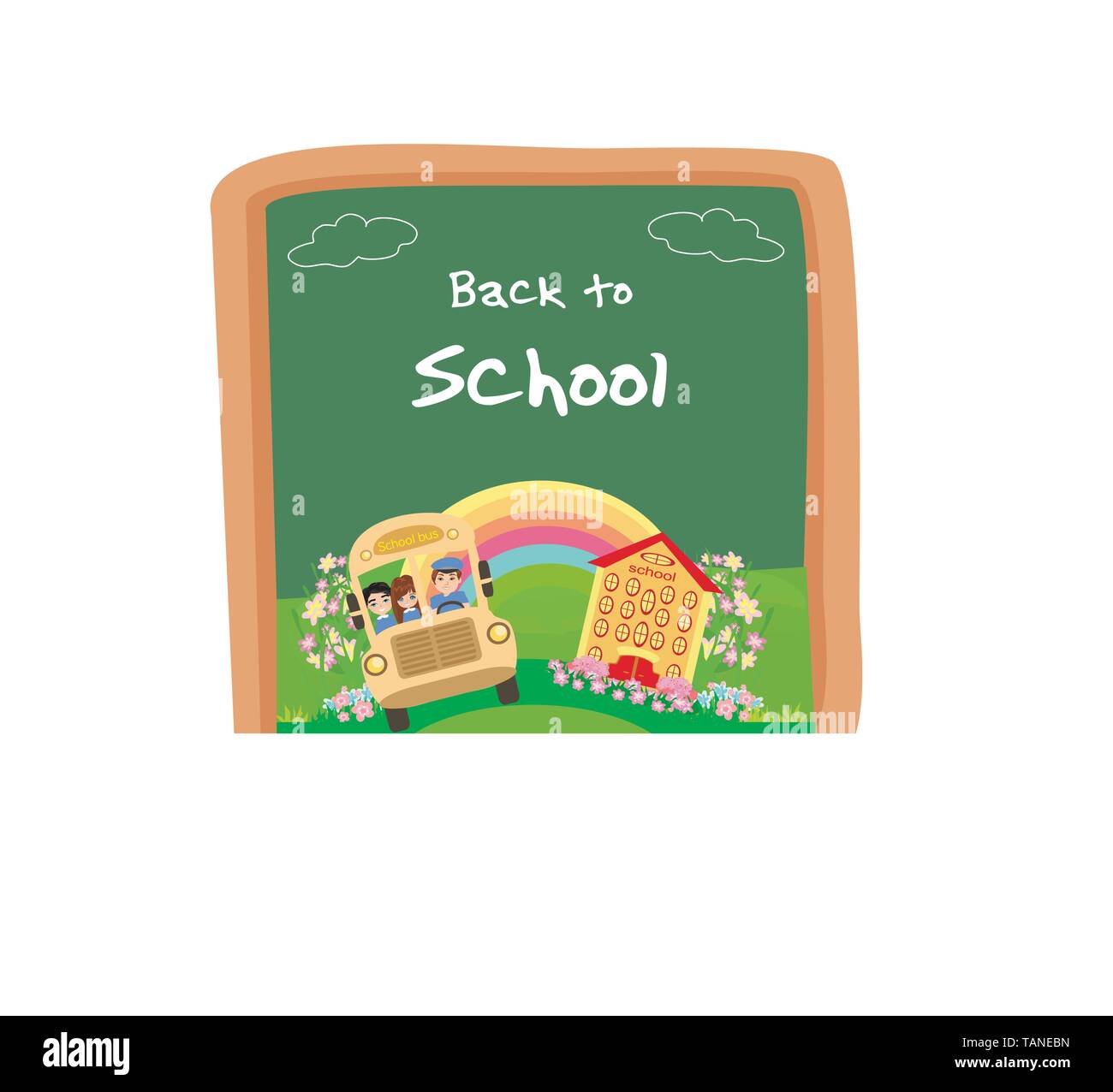 Back to school card, School bus with happy children Stock Vector Image ...