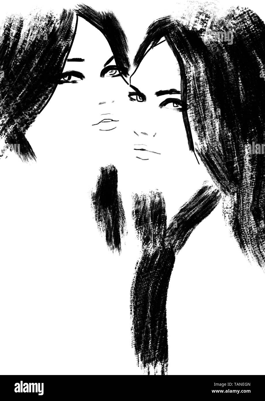 Fashion Illustration black and white print Stock Photo - Alamy