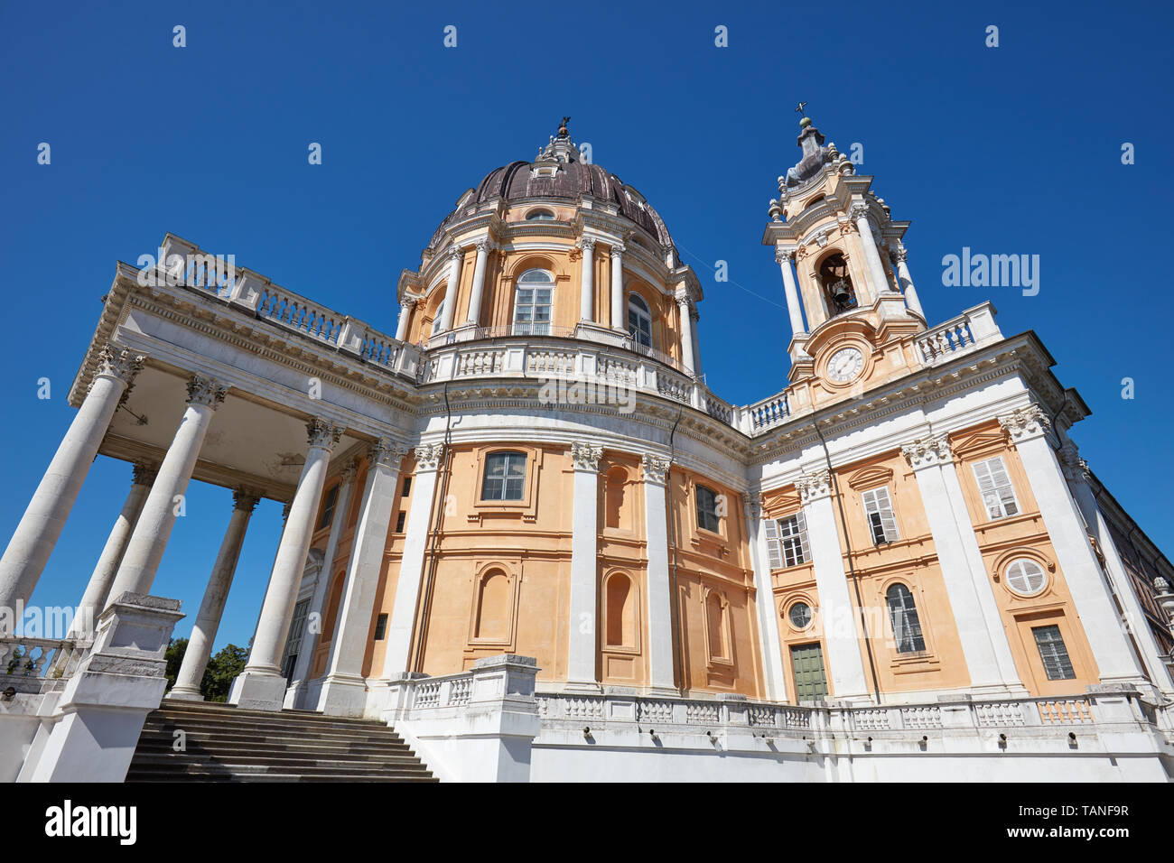 Superga basilica in a sunny summer day, clear blue sky in Turin, Italy Stock Photo