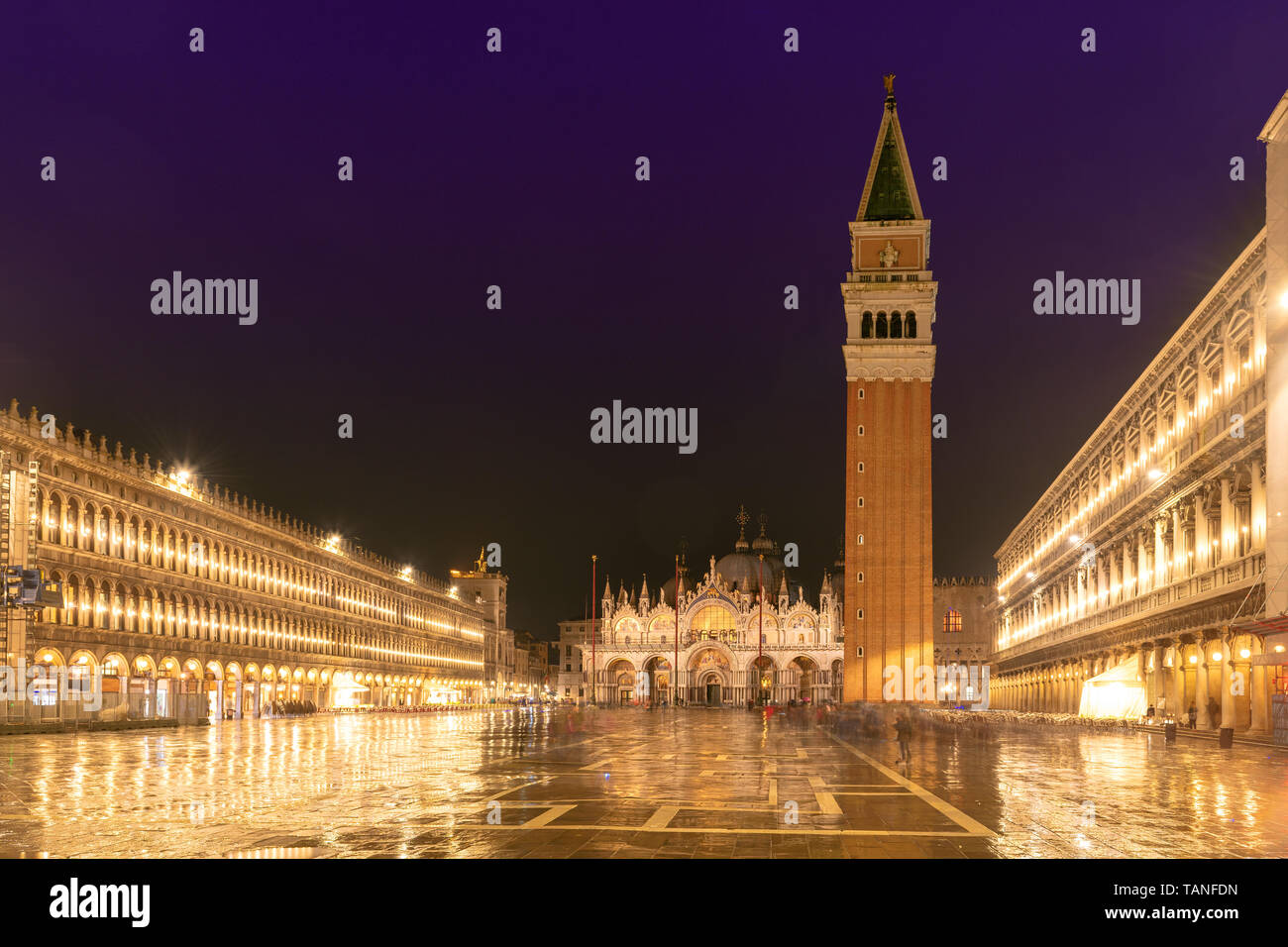 Venice at night, famous San Marco square at night in Venice, Italy, Stock Photo