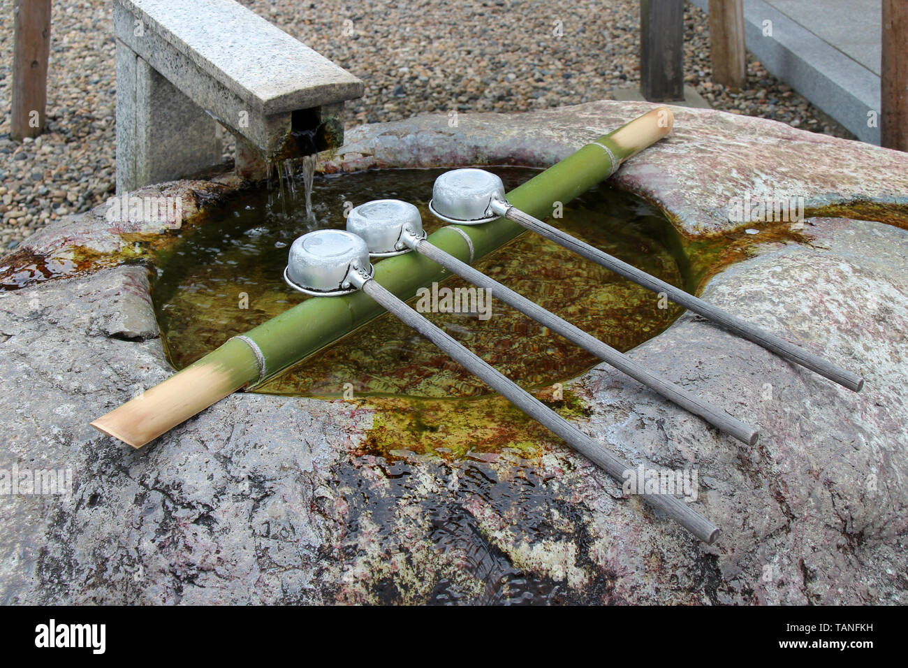 ladles for ablution in a shinto temple in izumo (japan) Stock Photo