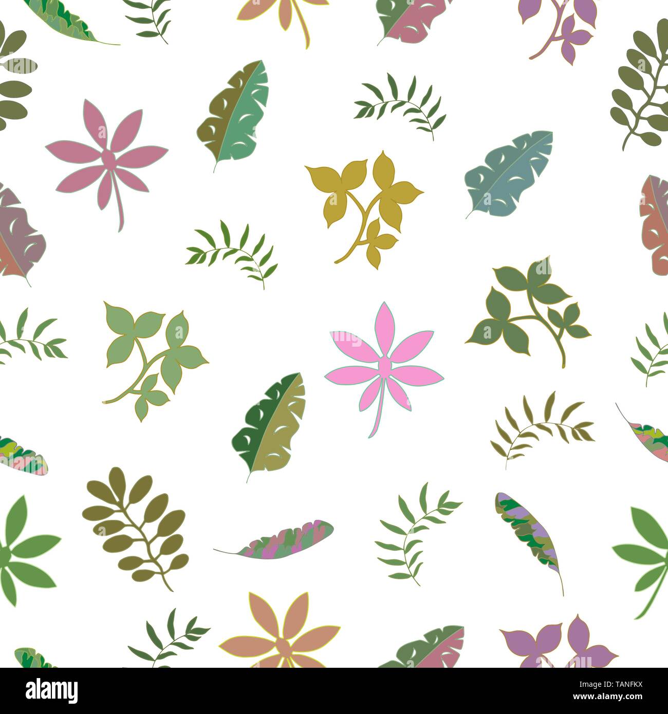 Seamless pattern from leaves of tropical plants. Vector hand drawing ...