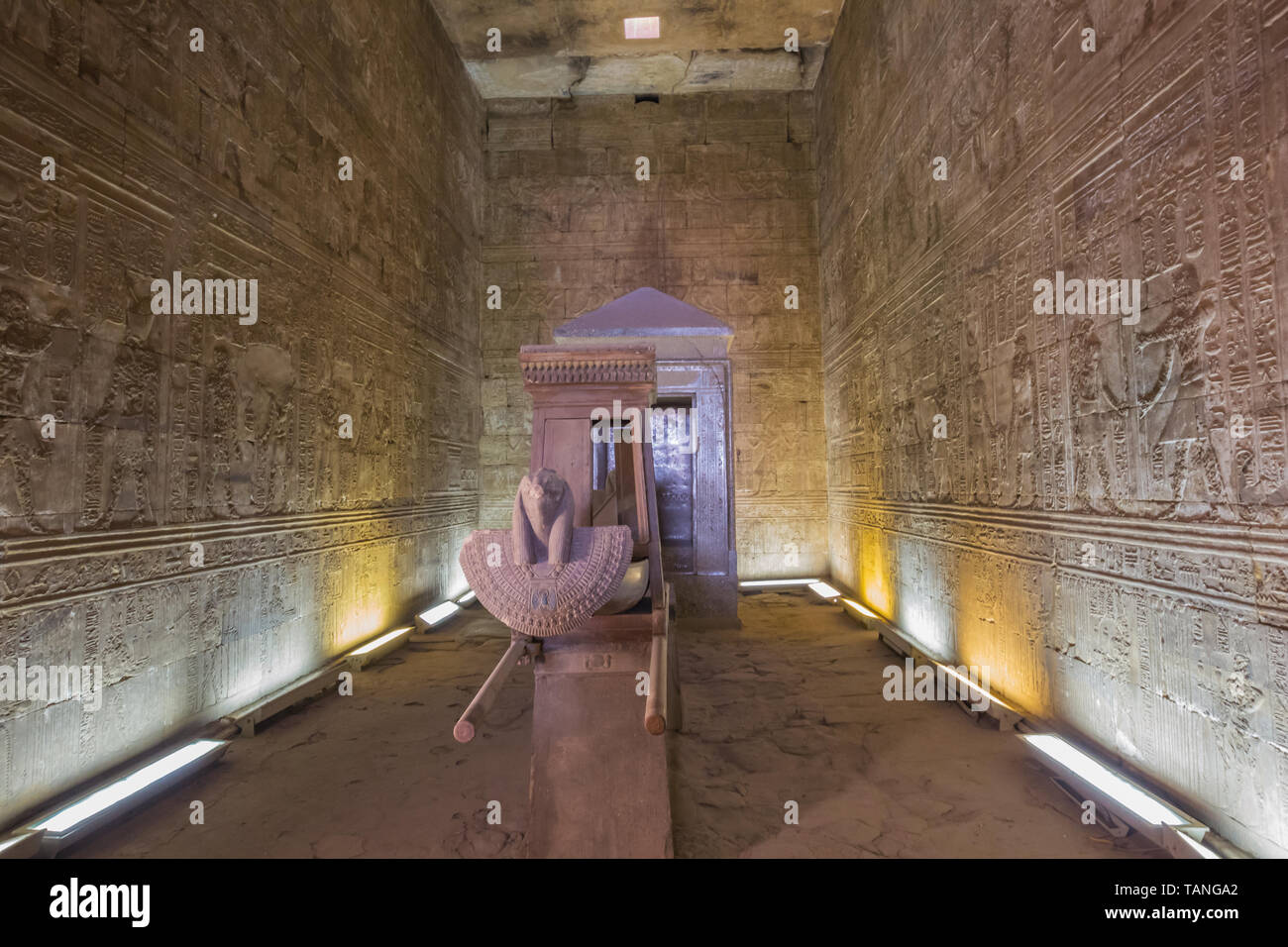 View inside the Holy of Holies in the Temple of Horus in Edfu Stock Photo