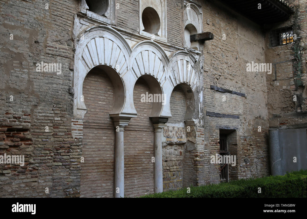 Spain. Seville. Alcazar of Seville. Patio del Yeso, 12th century. Part of old Almohad palace. North portico. Stock Photo