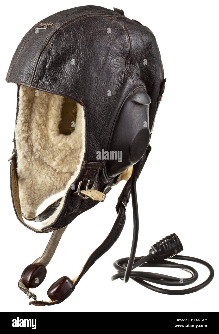 An aviator's winter safety helmet 'LKpW 101' maker 'Siemens Apparate u. Maschinen GmbH' historic, historical, Air Force, branch of service, branches of service, armed service, armed services, military, militaria, air forces, object, objects, stills, clipping, clippings, cut out, cut-out, cut-outs, 20th century, Editorial-Use-Only Stock Photo