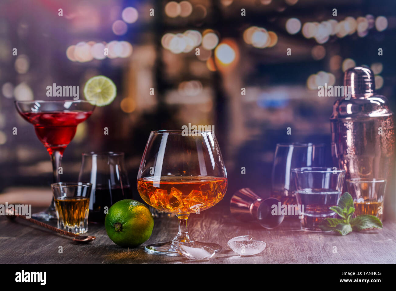 Strong alcohol drinks in bar Stock Photo Alamy