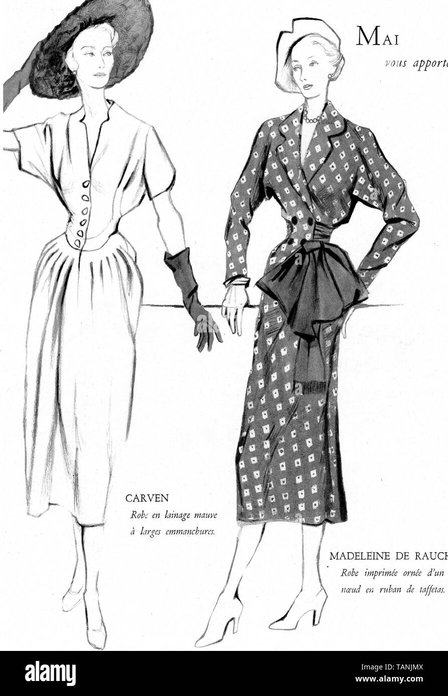 Fashion Illustration 1940's drawing print Stock Photo