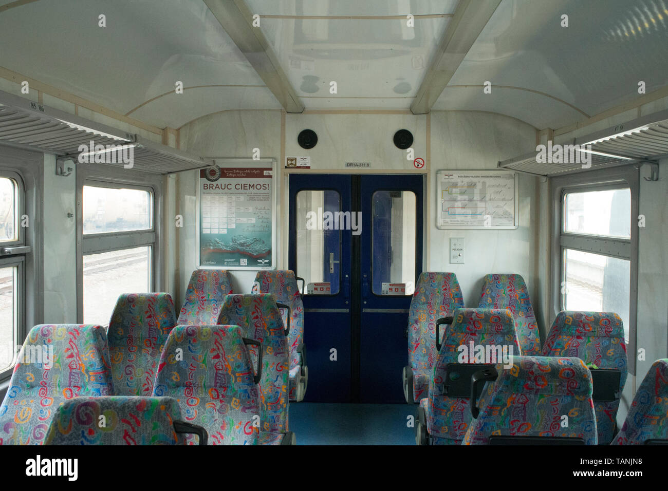 Inside the Soviet era train travelling from Valga (Estonia) to Riga ...