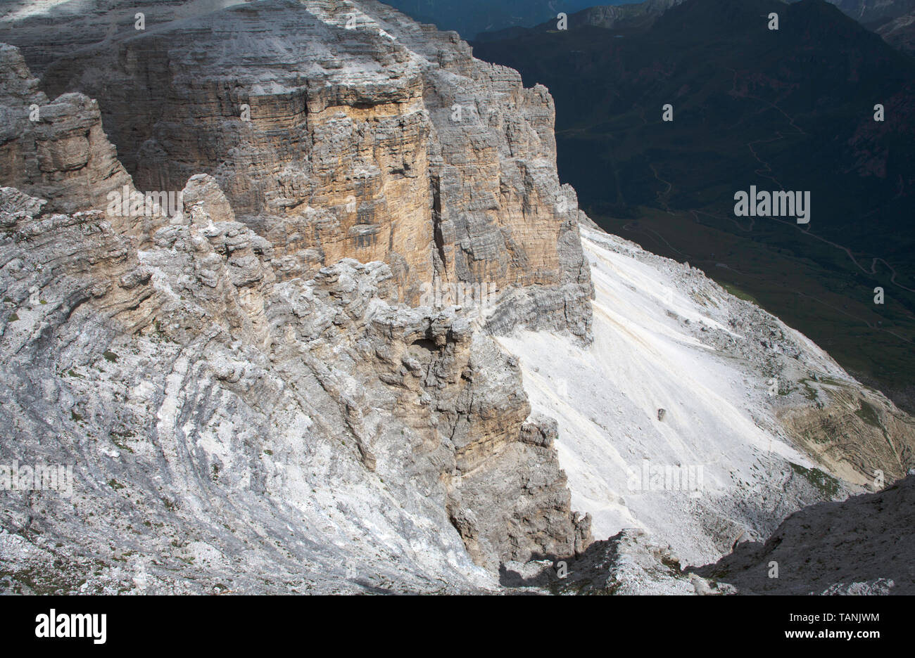 The cliffs of the Sas de Forcia viewed from Sas de Pordoi the Sella Gruppe Dolomites South Tyrol Italy Stock Photo