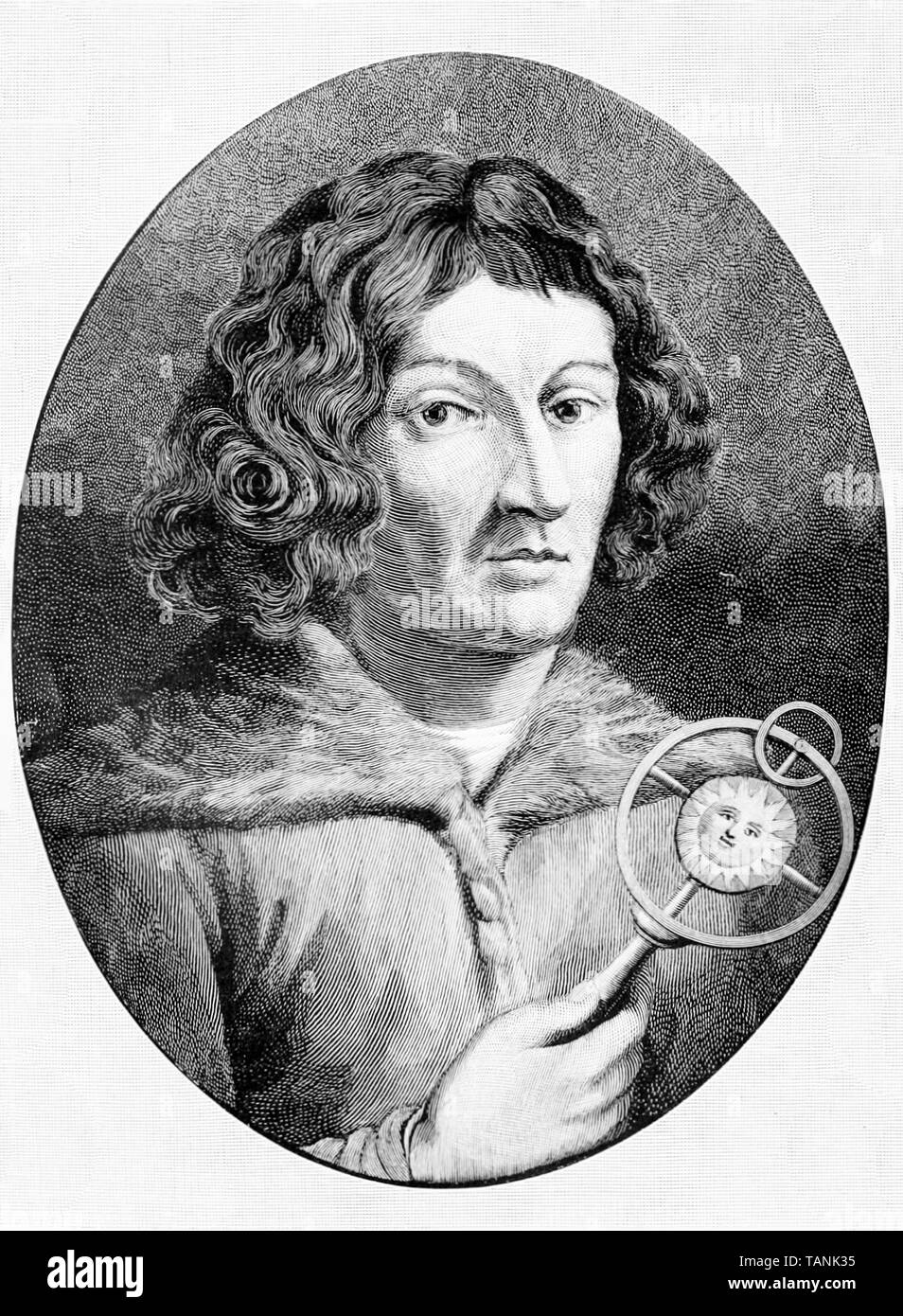Nicolaus Copernicus, portrait engraving, 1891 Stock Photo