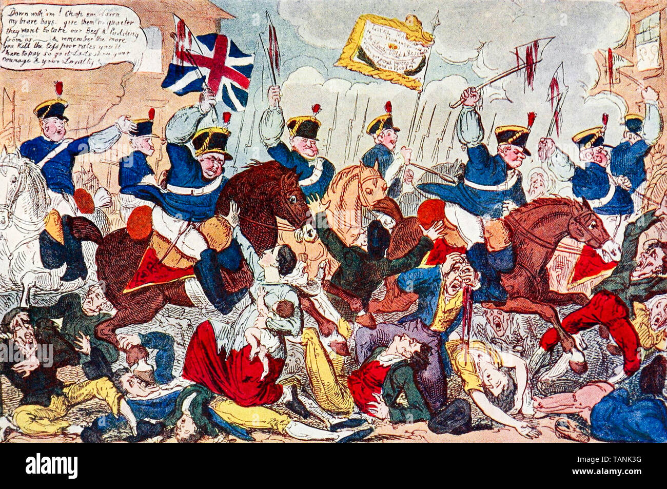 The Peterloo Massacre at Manchester, England, 16th August 1819, engraving, 1819 Stock Photo