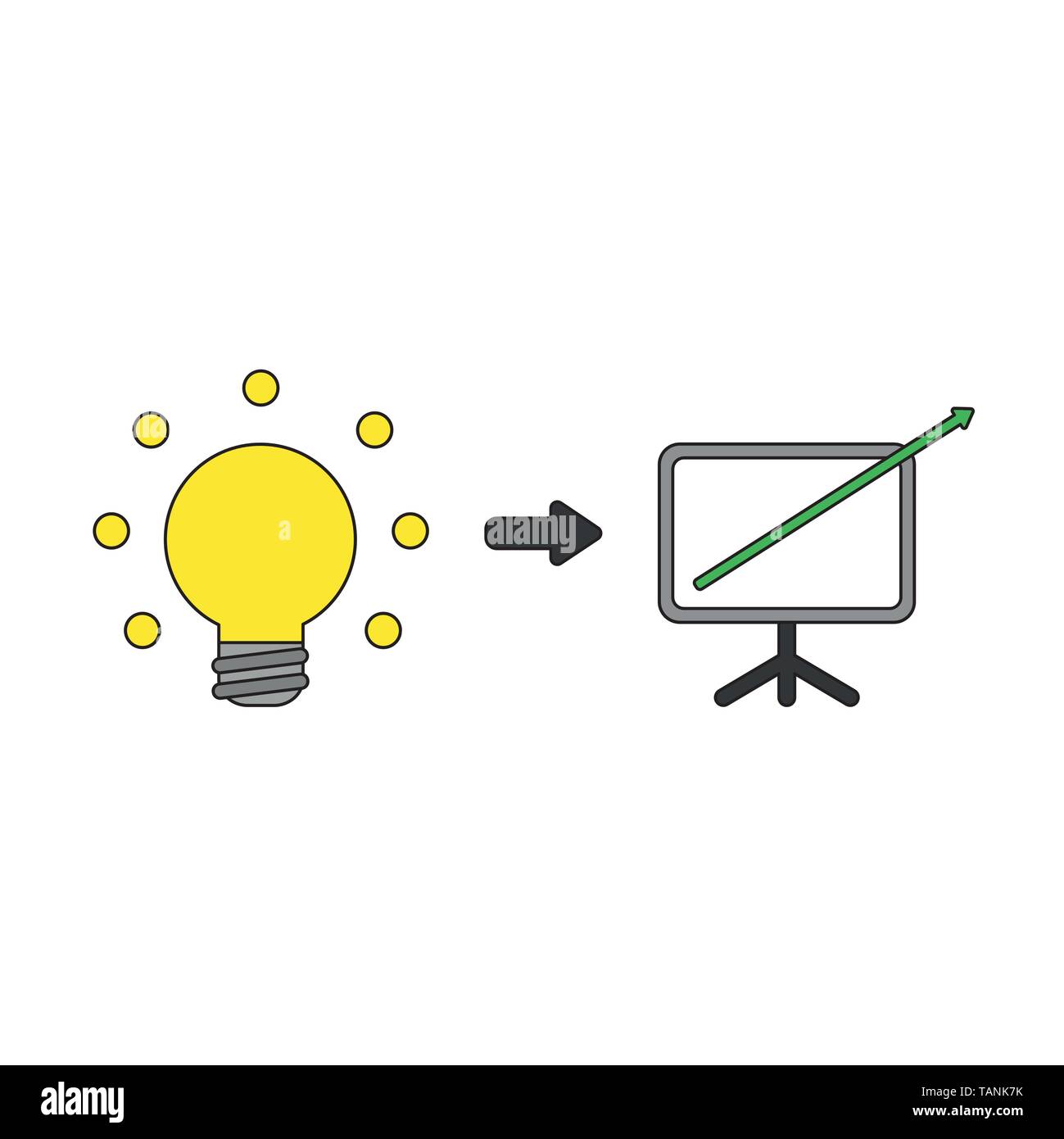 Vector icon concept of glowing light bulb with sales chart arrow moving ...