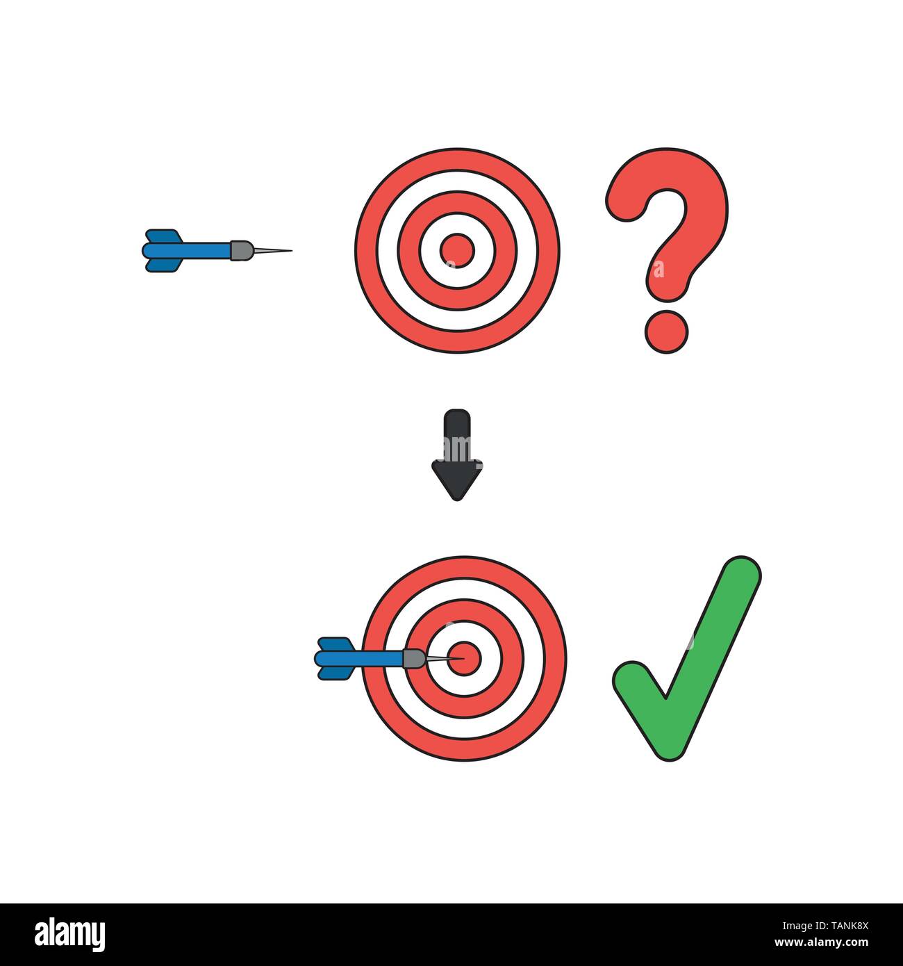 Vector icon concept of bulls eye with question mark and dart in the ...