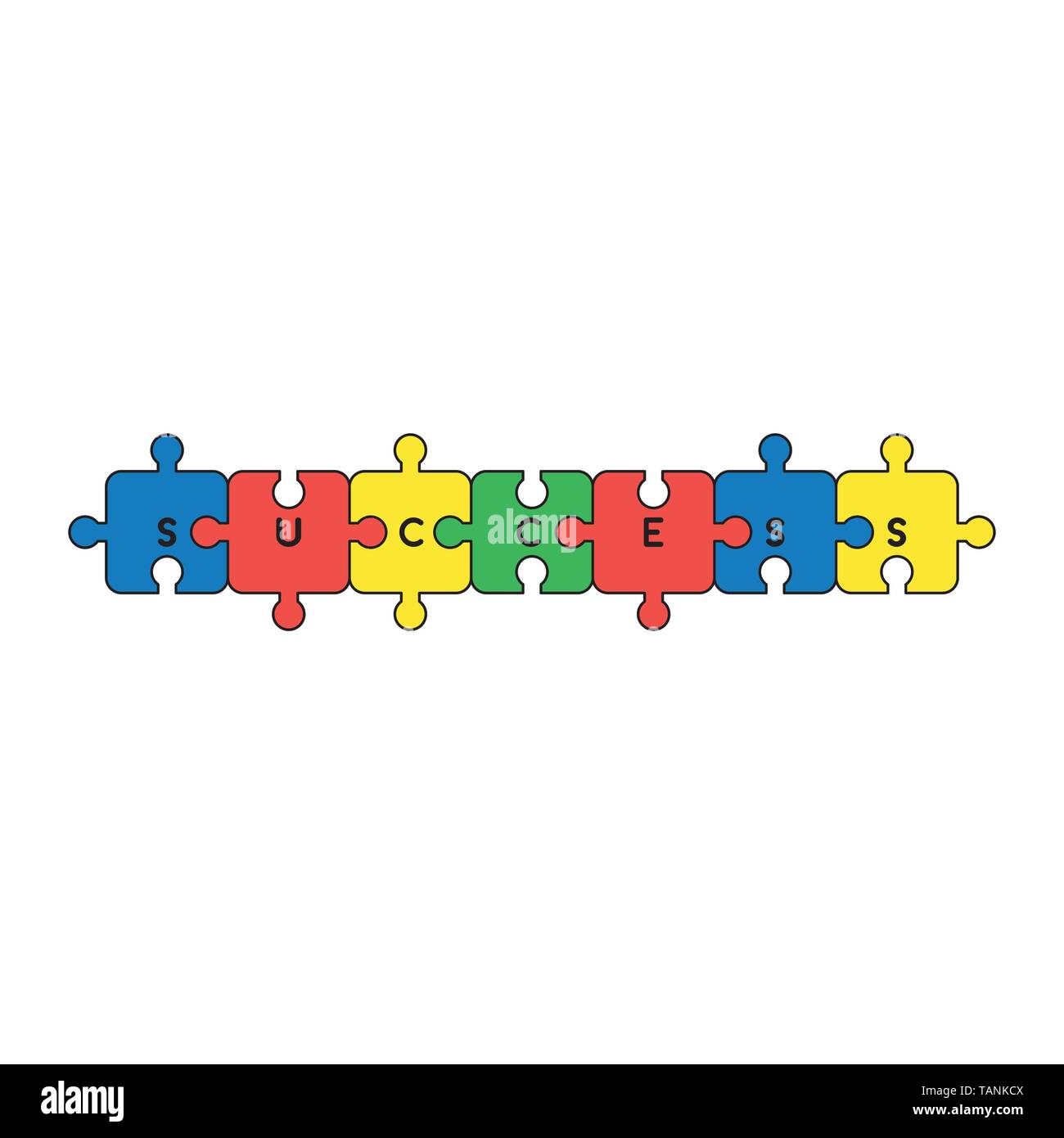 Vector icon concept of seven success jigsaw puzzle pieces connected ...