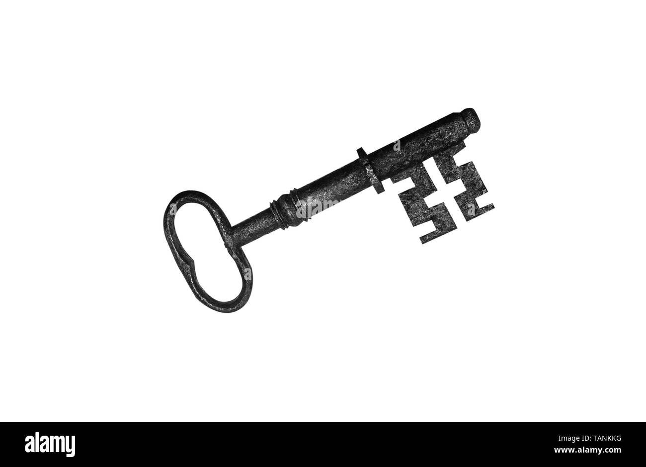 Old iron key isolated on white. Stock Photo