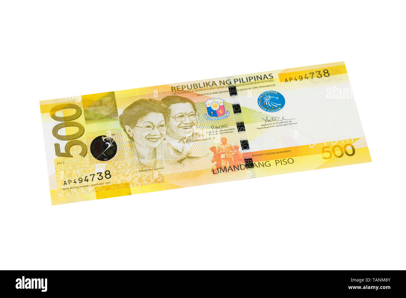 Philippine five hundred peso banknote on a white background Stock Photo