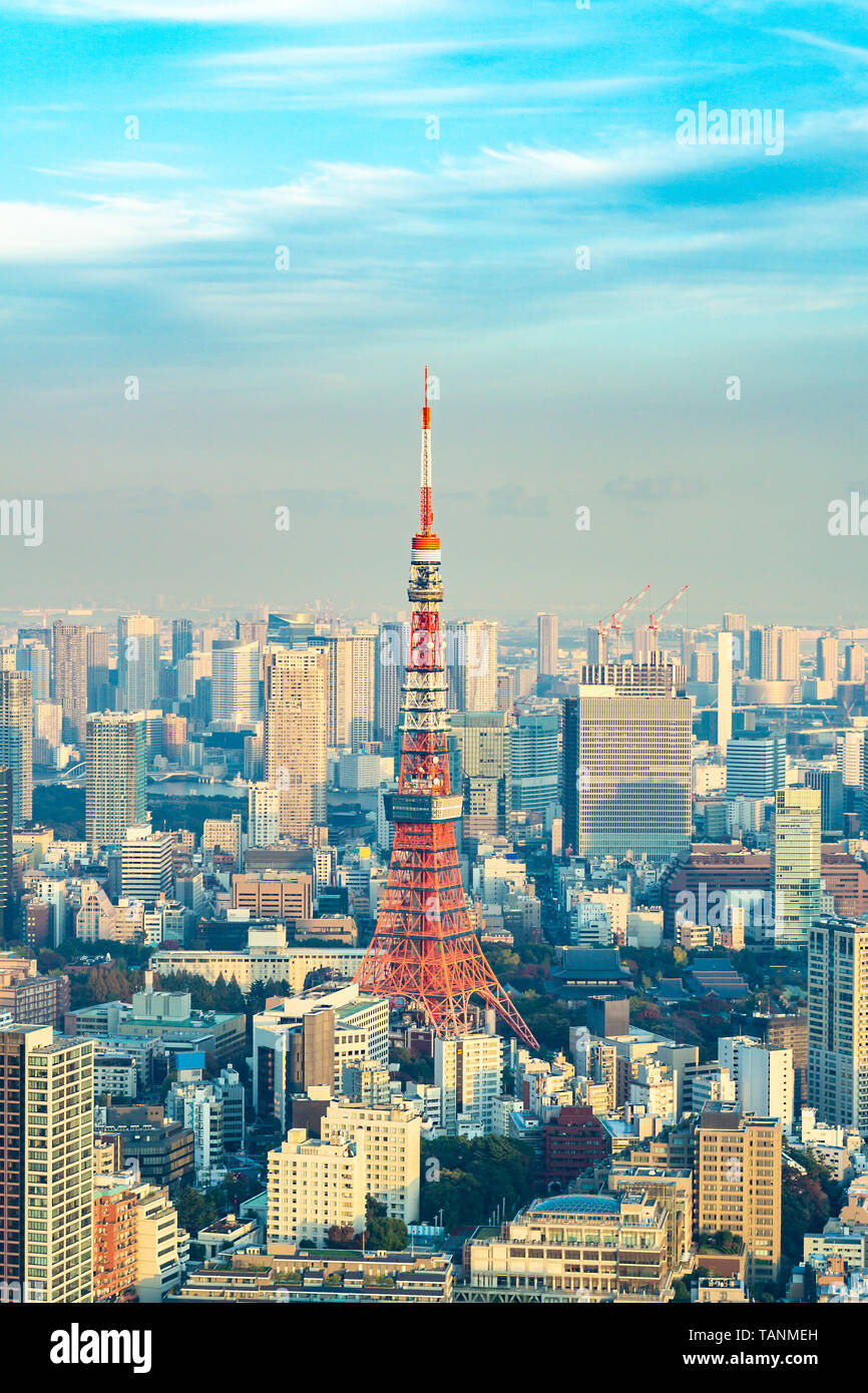 Tokyo Tower, Japan - communication and observation tower. It was the tallest artificial structure in Japan until 2010 when the new Tokyo Skytree becam Stock Photo