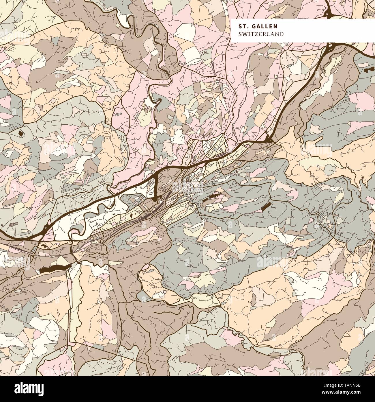 Map of St Gallen, brown colored version for Apps, Print or web ...