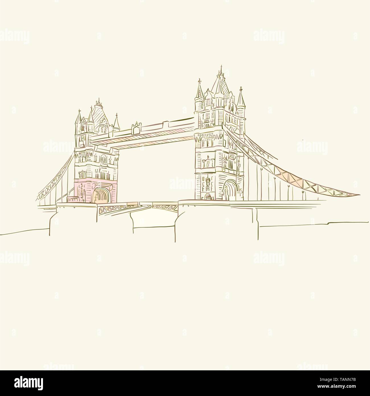 Symbol of London bridge, brown colored version for Apps, Print or web backgrounds Stock Vector