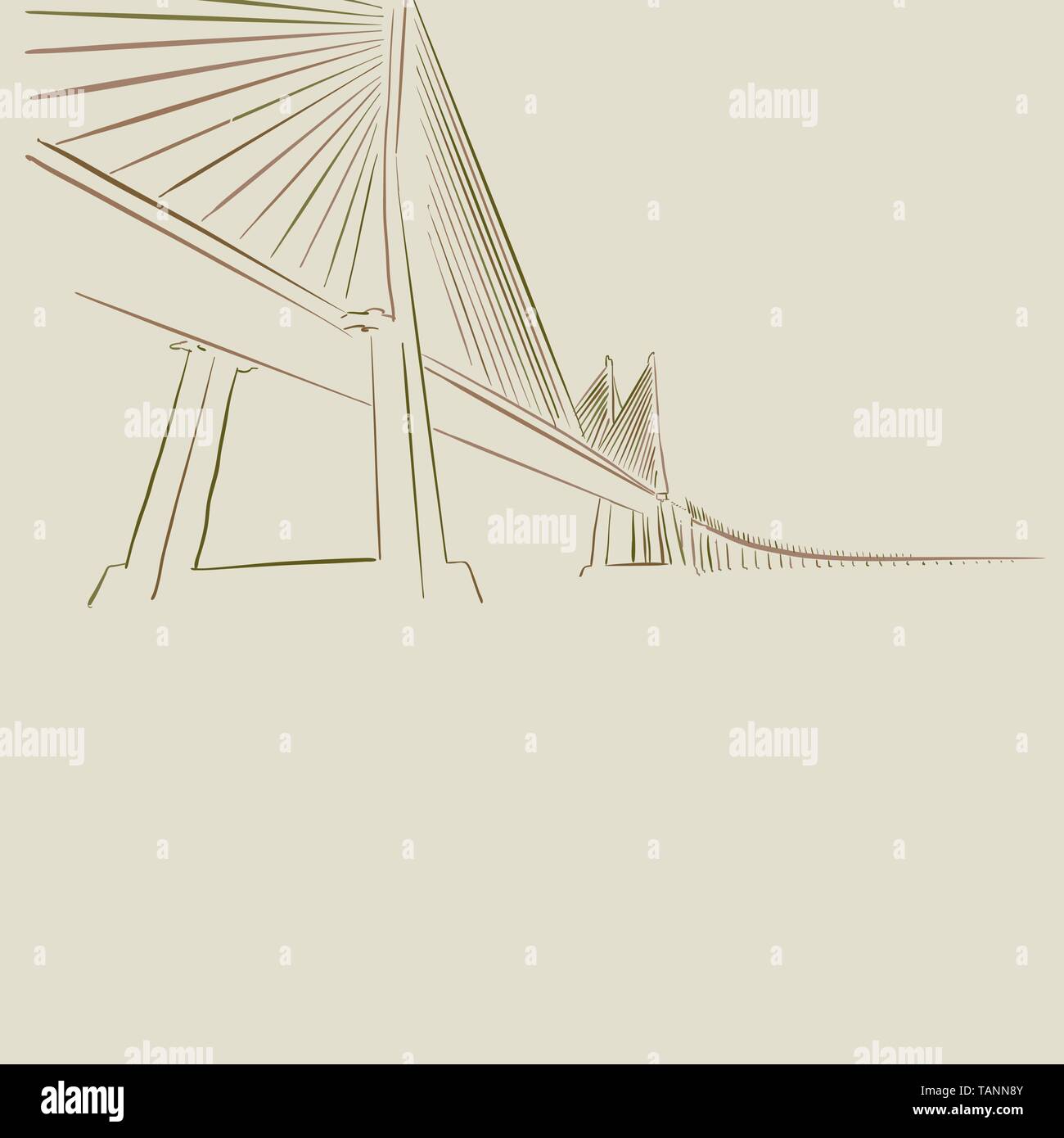 Modern bridge, drawing, brown colored version for Apps, Print or web backgrounds Stock Vector