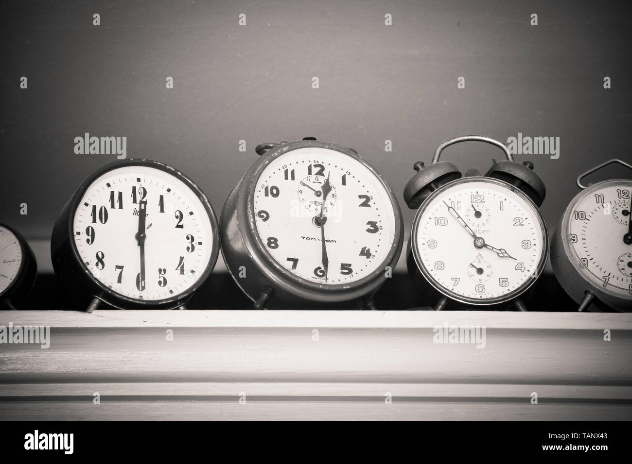 Vintage old alarm clocks Stock Photo Alamy