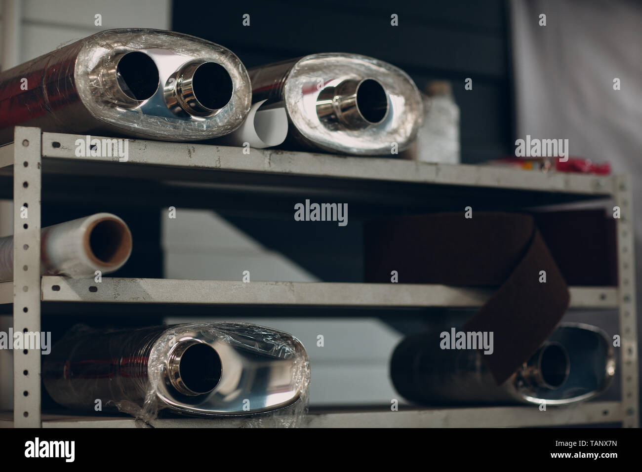 Titanium car exhaust custom pipe Stock Photo Alamy