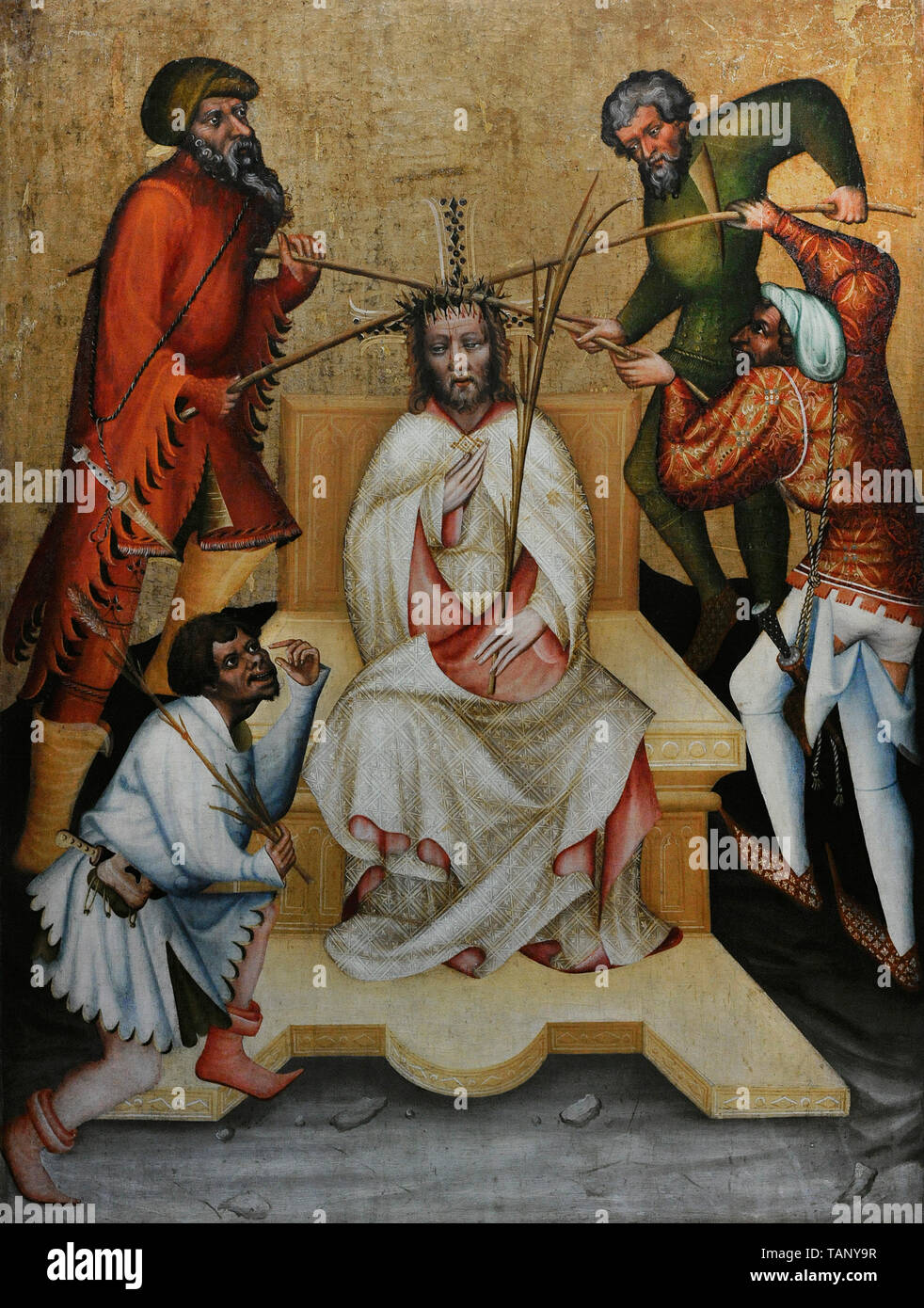 Master of the Altarpiece of Graudenz (late of 14th century-early 15th century). Polyptych from Graudenz.  Detail depicting Christ crowned with thorns. Pomerania, ca.1390. From the Chapel of the Teutonic Knights Castle in Graudenz (Poland). National Museum. Warsaw. Poland. Stock Photo