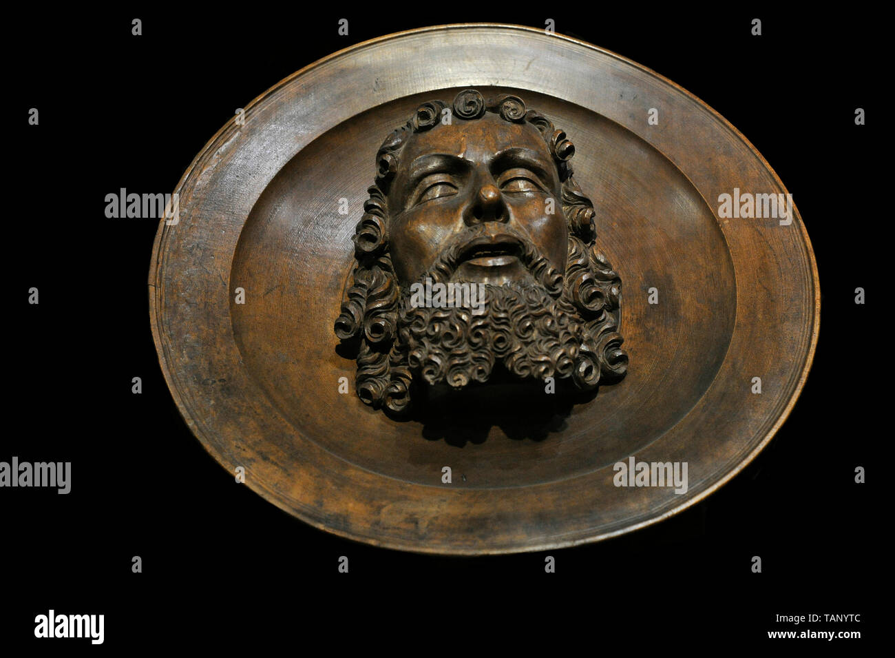 Head of Saint John the Baptist on the Charger. Wood (originally painted and gilded). Southern Germany or Silesia, ca.1500. National Museum. Warsaw. Poland. Stock Photo