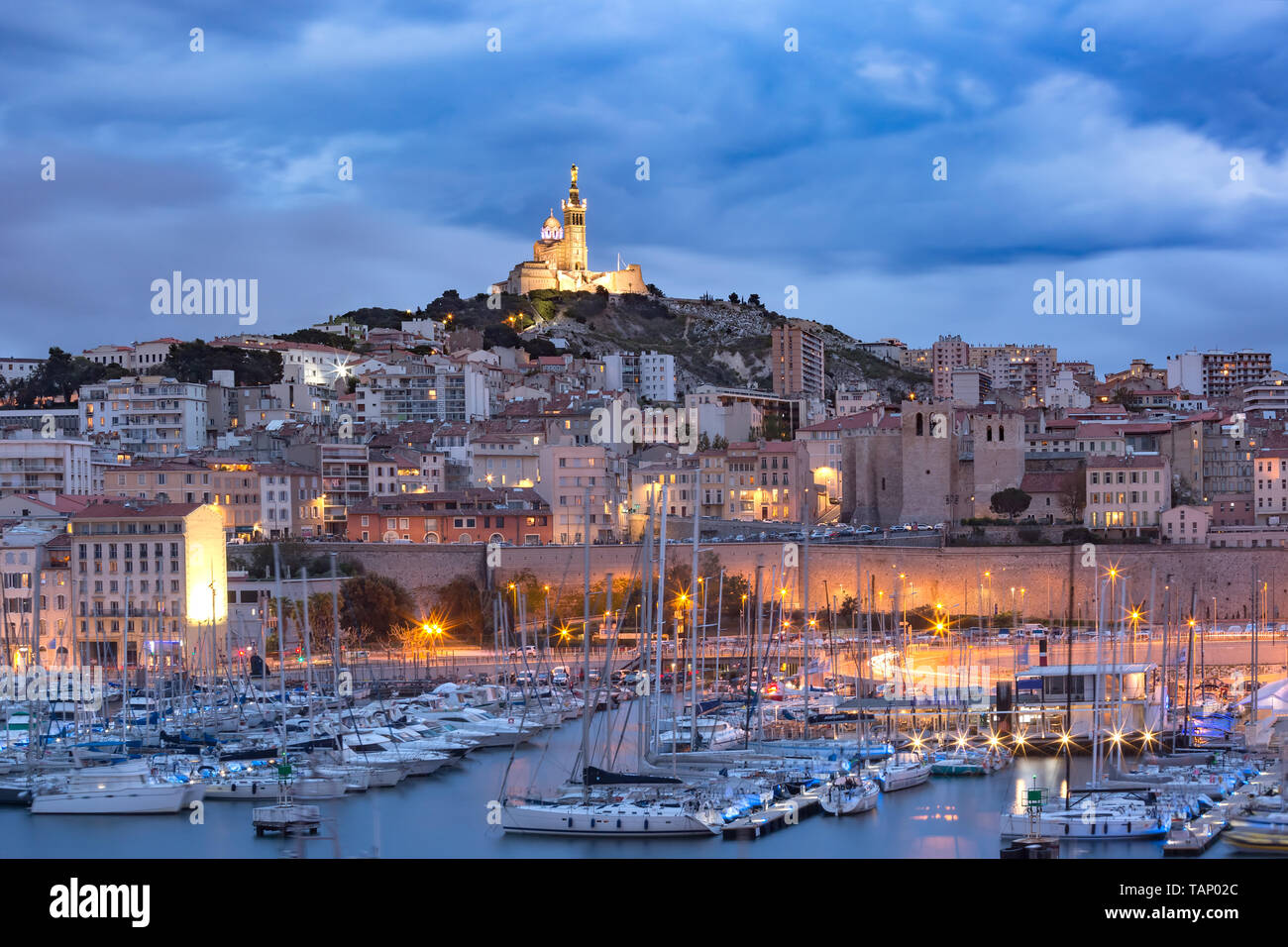Old Port and Notre Dame, Marseille, France Stock Photo