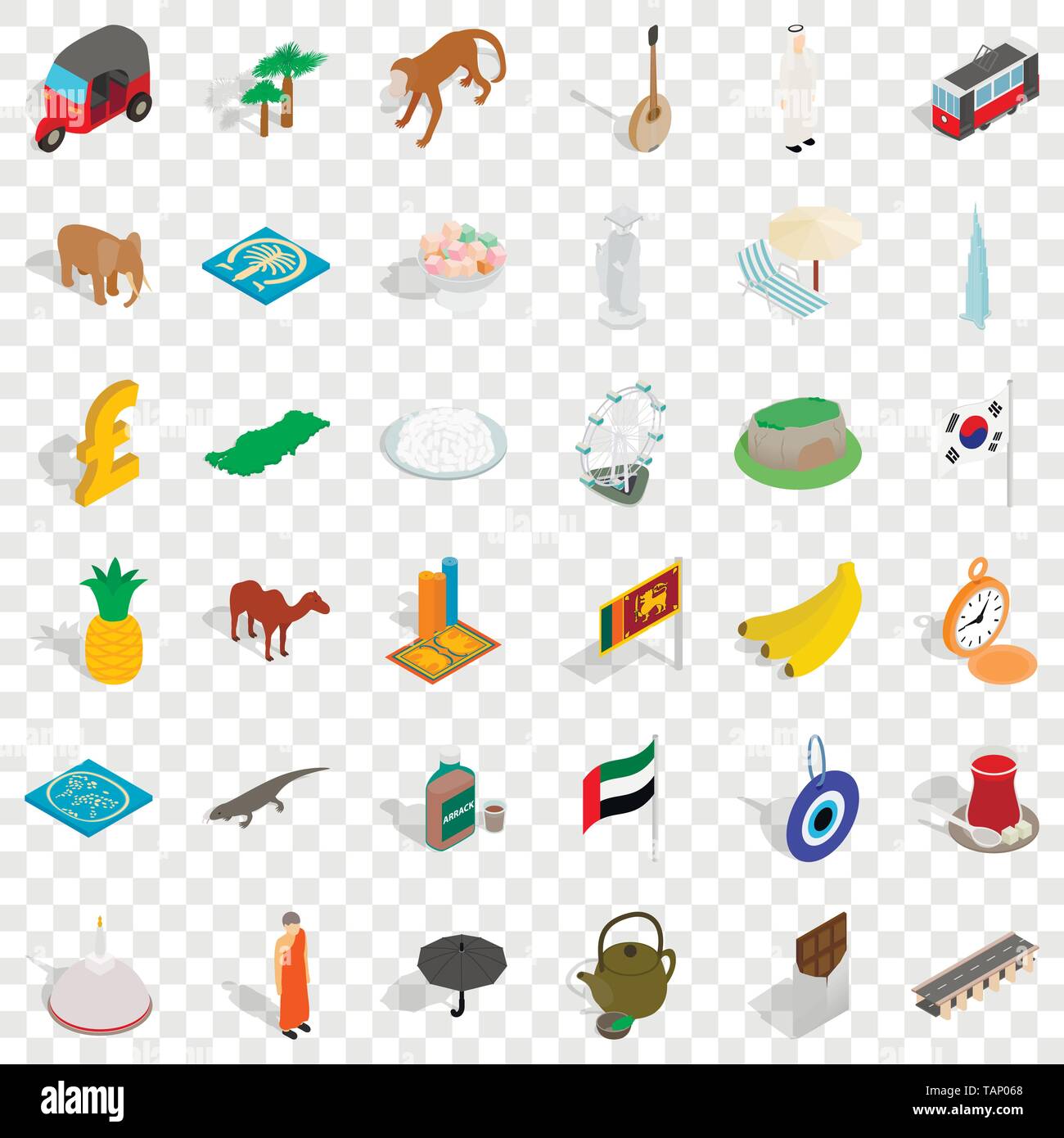 Tourism icons set, isometric style Stock Vector