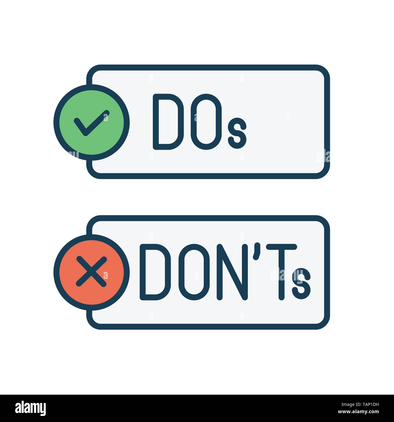 Do's and Don't or Good and Bad Icons with Positive and Negative Symbols Stock Vector