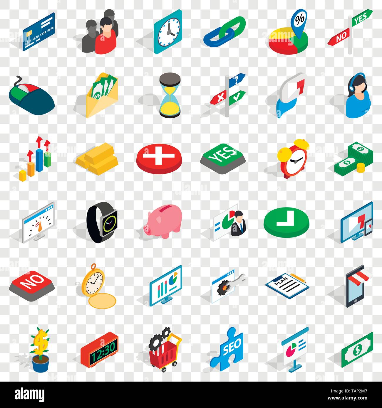 Transaction icons set, isometric style Stock Vector