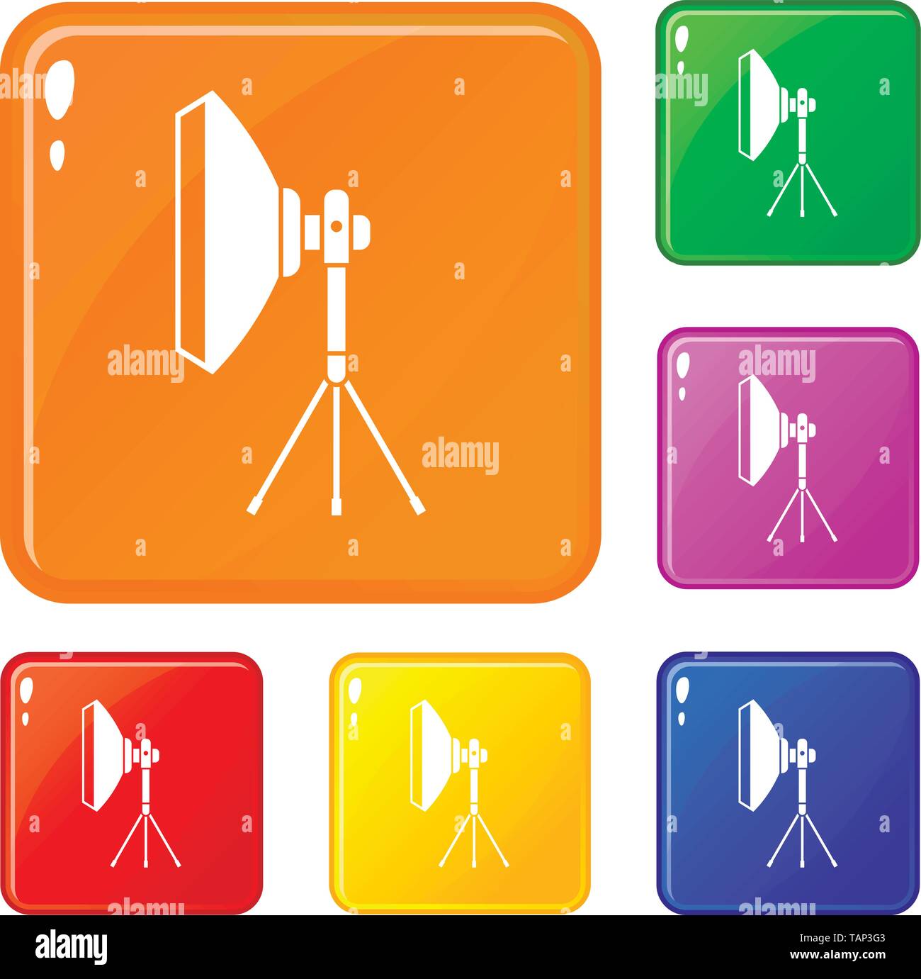 Studio lighting equipment icons set vector color Stock Vector