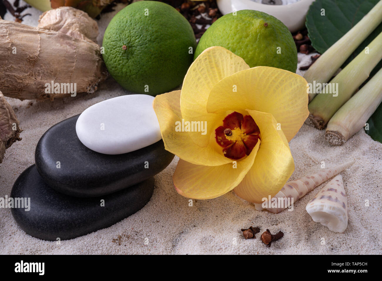Spa concept with flower and zen pebbles Stock Photo