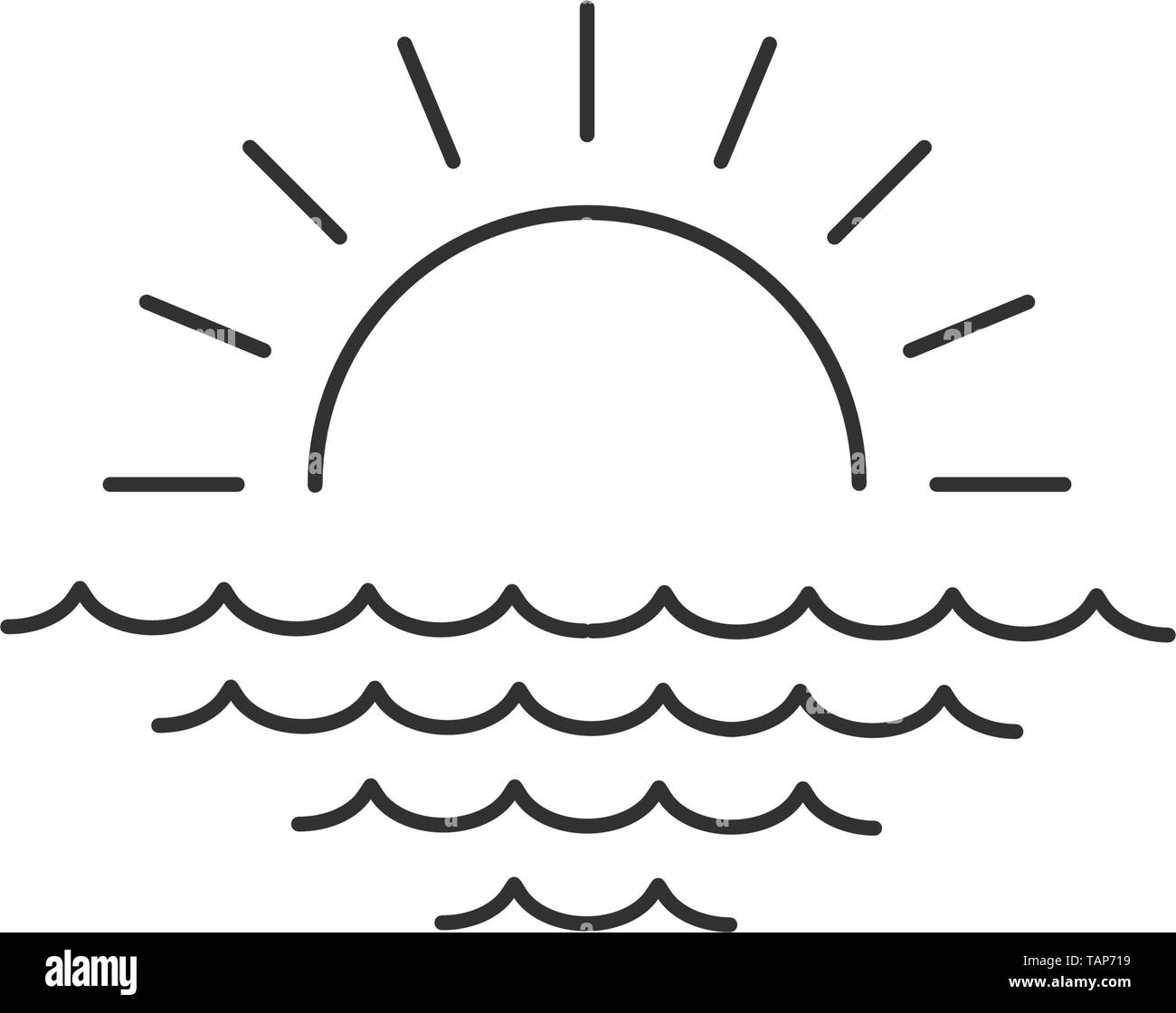 Sunrise or sunset over the sea linear minimal single flat icon. Sea and waves line vector icon. Vector illustration isolated Stock Vector