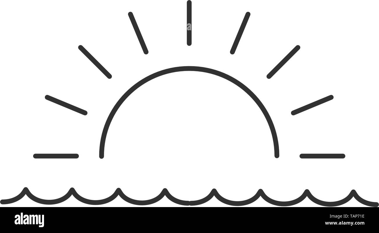 Sunrise or sunset over the sea linear minimal single flat icon. Sea and waves line vector icon. Vector illustration isolated Stock Vector