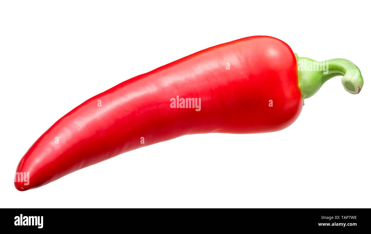 Red chile pepper (Capsicum annuum fruit), whole ripe pod, isolated