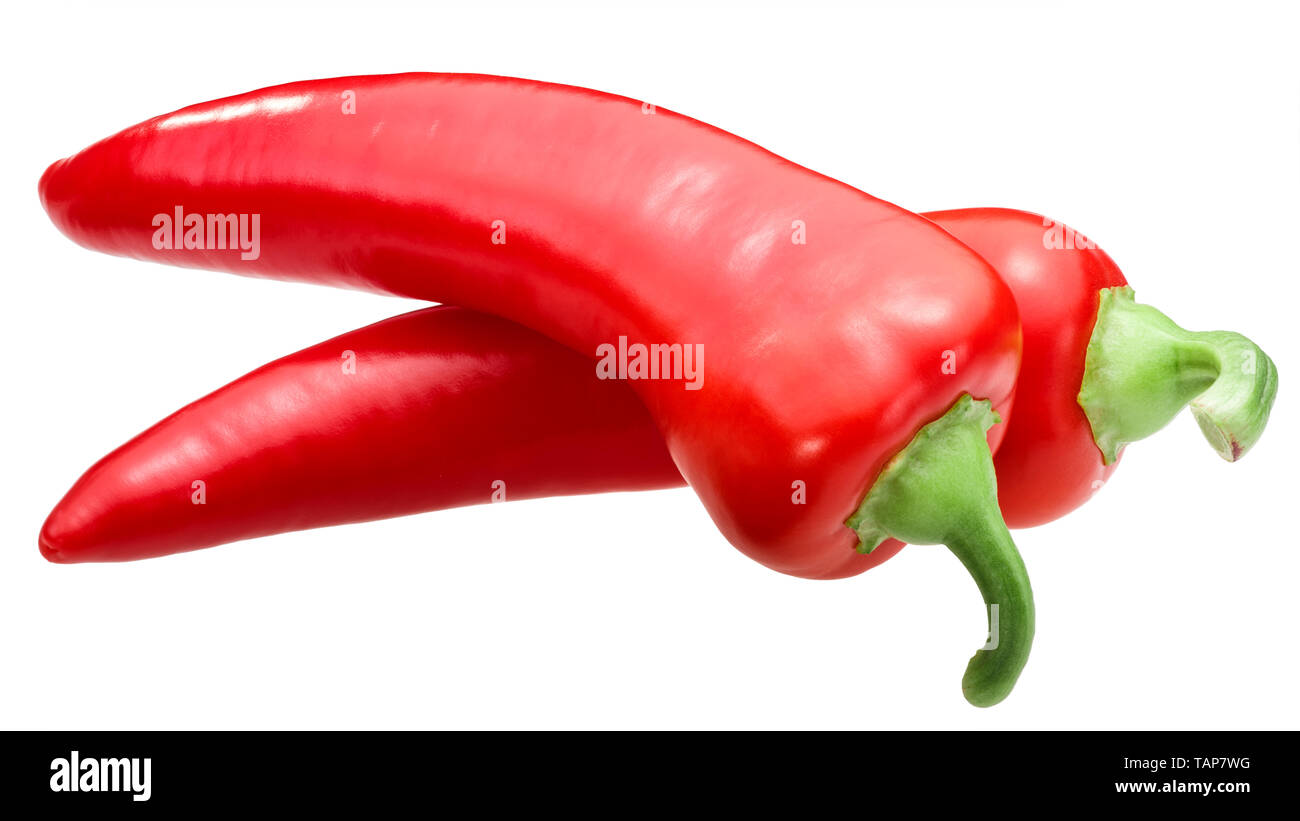 Red chile peppers (Capsicum annuum fruits), whole ripe pods crossed, isolated Stock Photo Alamy
