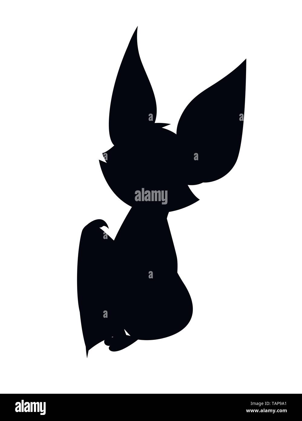 Black silhouette. Cartoon bat. Cute vampire bat, flying mammal. Flat ...