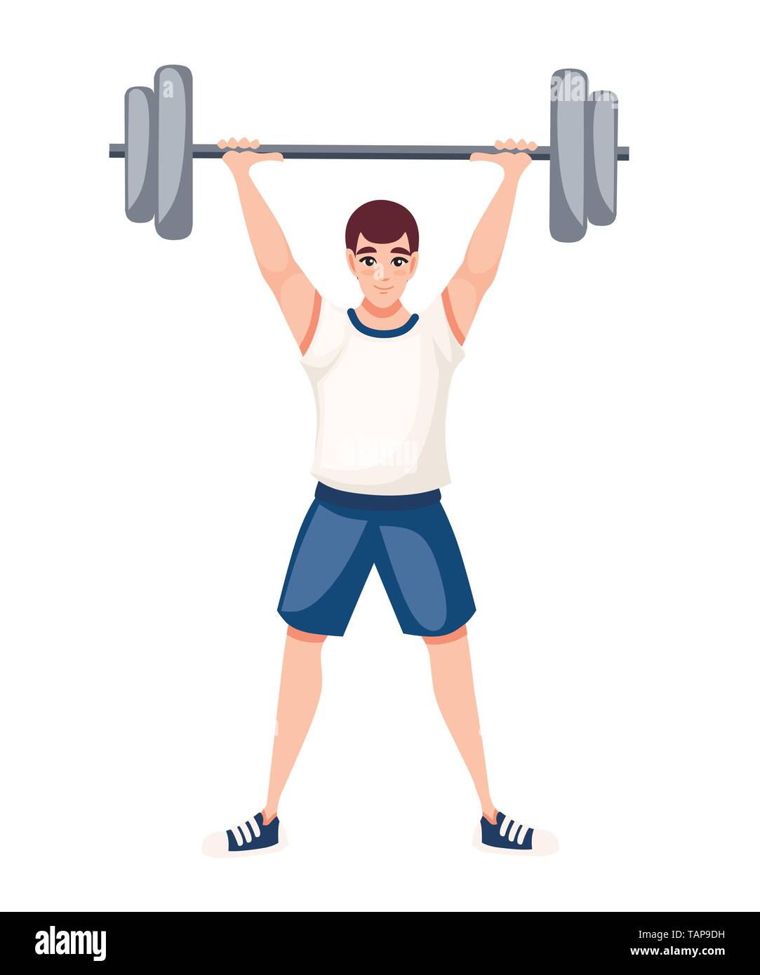 Strong bodybuilder sportsman lifting heavyweight barbell over his head  cartoon character design flat vector illustration Stock Vector Image & Art  - Alamy