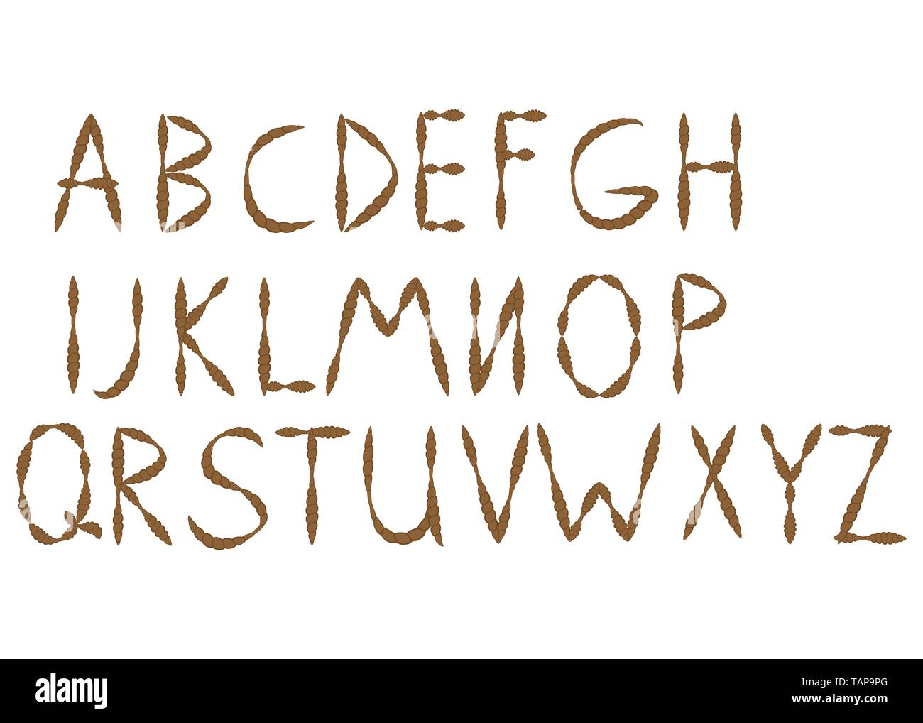 Old rope hand drawn alphabet letters from A to Z Stock Vector Image