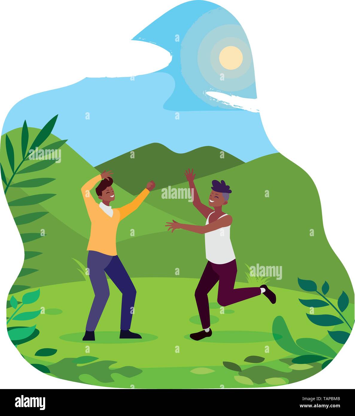 afro young men celebrating in the camp vector illustration design Stock ...