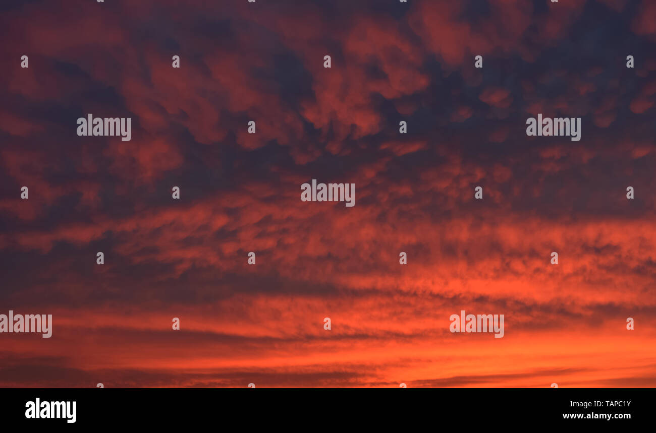 Dramatic sunset sky with orange colored clouds Stock Photo - Alamy