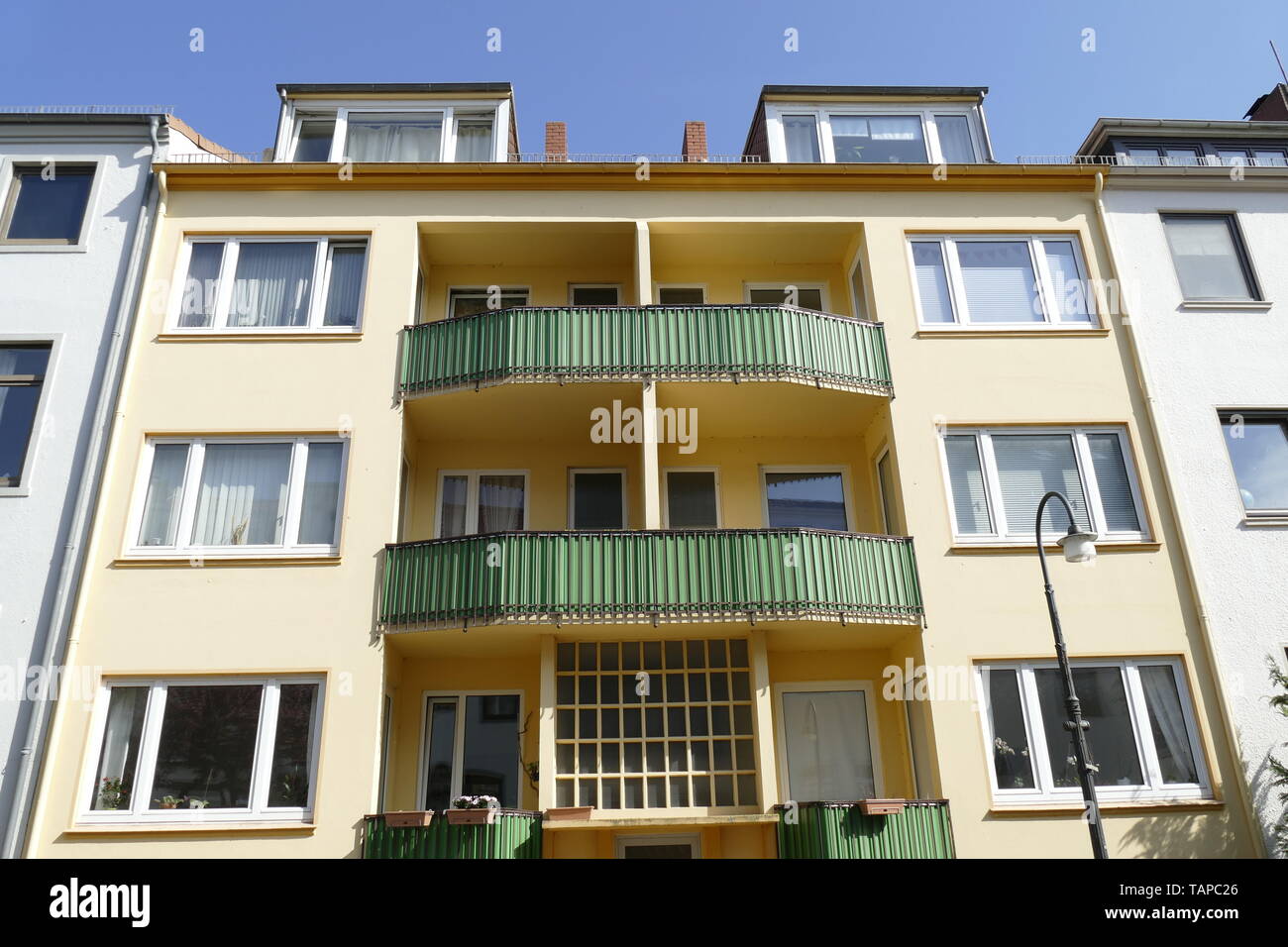 Green balconies, Modern residential building, Apartment building, Apartment block Stock Photo