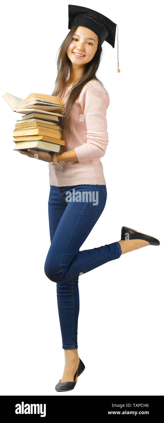 young girl with book isolated on a white background Stock Photo - Alamy