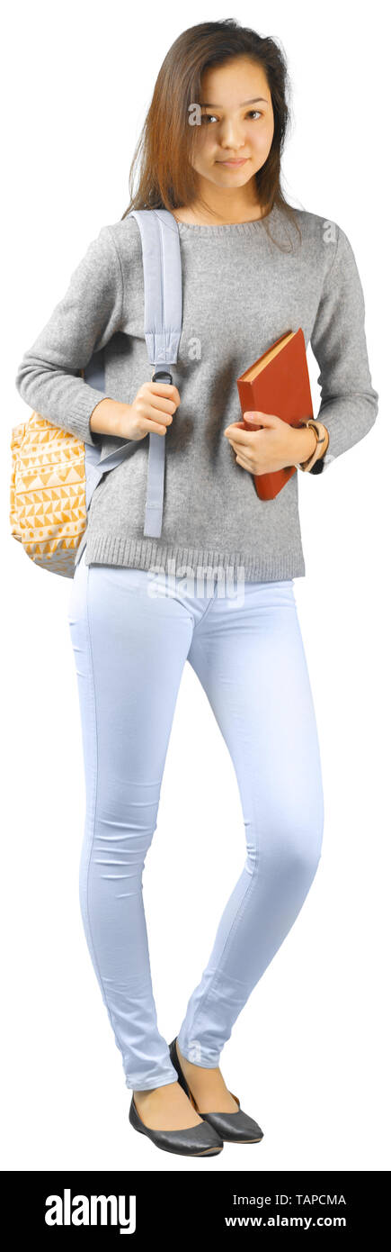 young girl with book isolated on a white background Stock Photo - Alamy