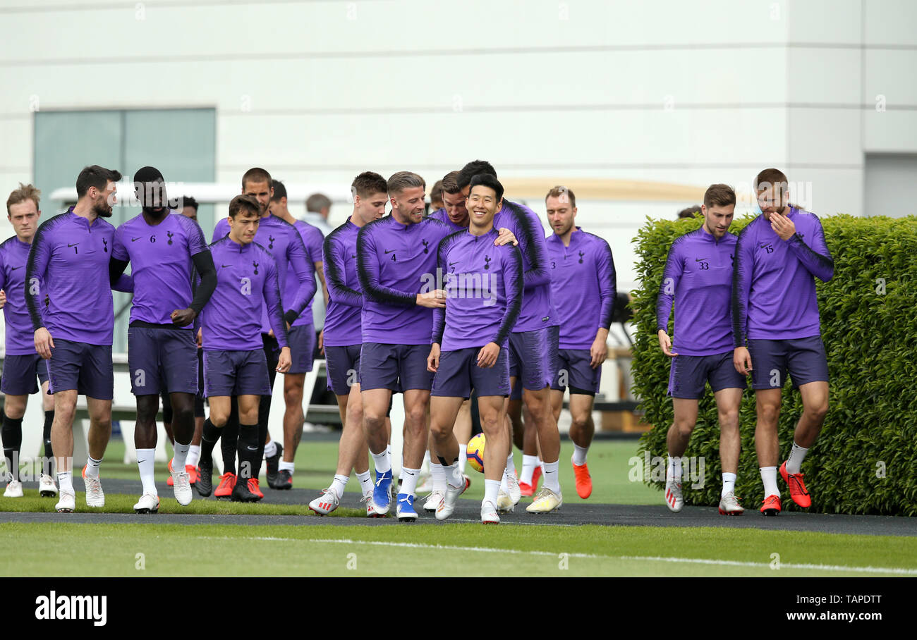 Tottenham Hotspur S Toby Alderweireld Centre And Son Heung Min Share A Joke As They Lead Their Team Mates Out For A The Training Session At Enfield Training Ground London Stock Photo Alamy
