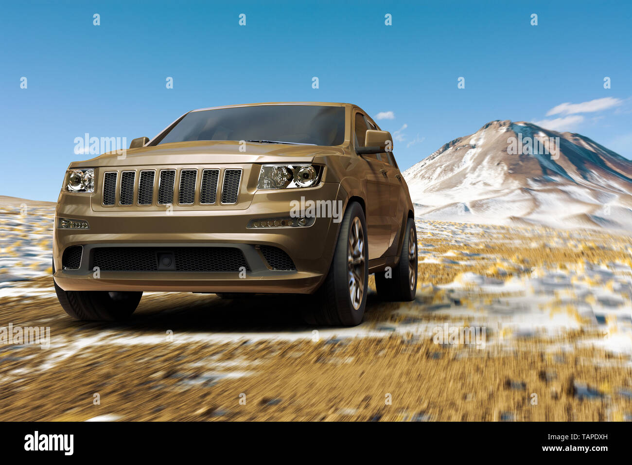 3D rendering of a SUV in the altiplano Stock Photo