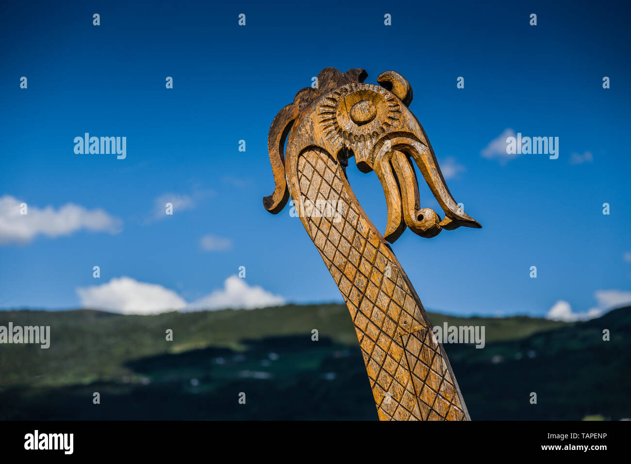 Replica viking long boat, Gloppenfjord, Norway Stock Photo