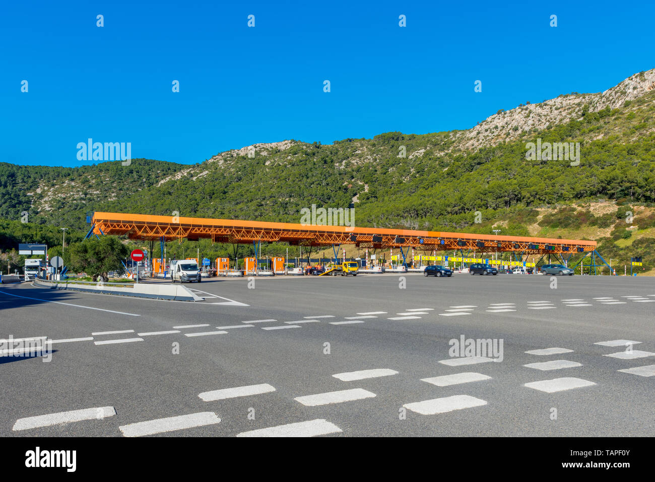 Toll Booth on Highway near Sitges Spain Stock Photo
